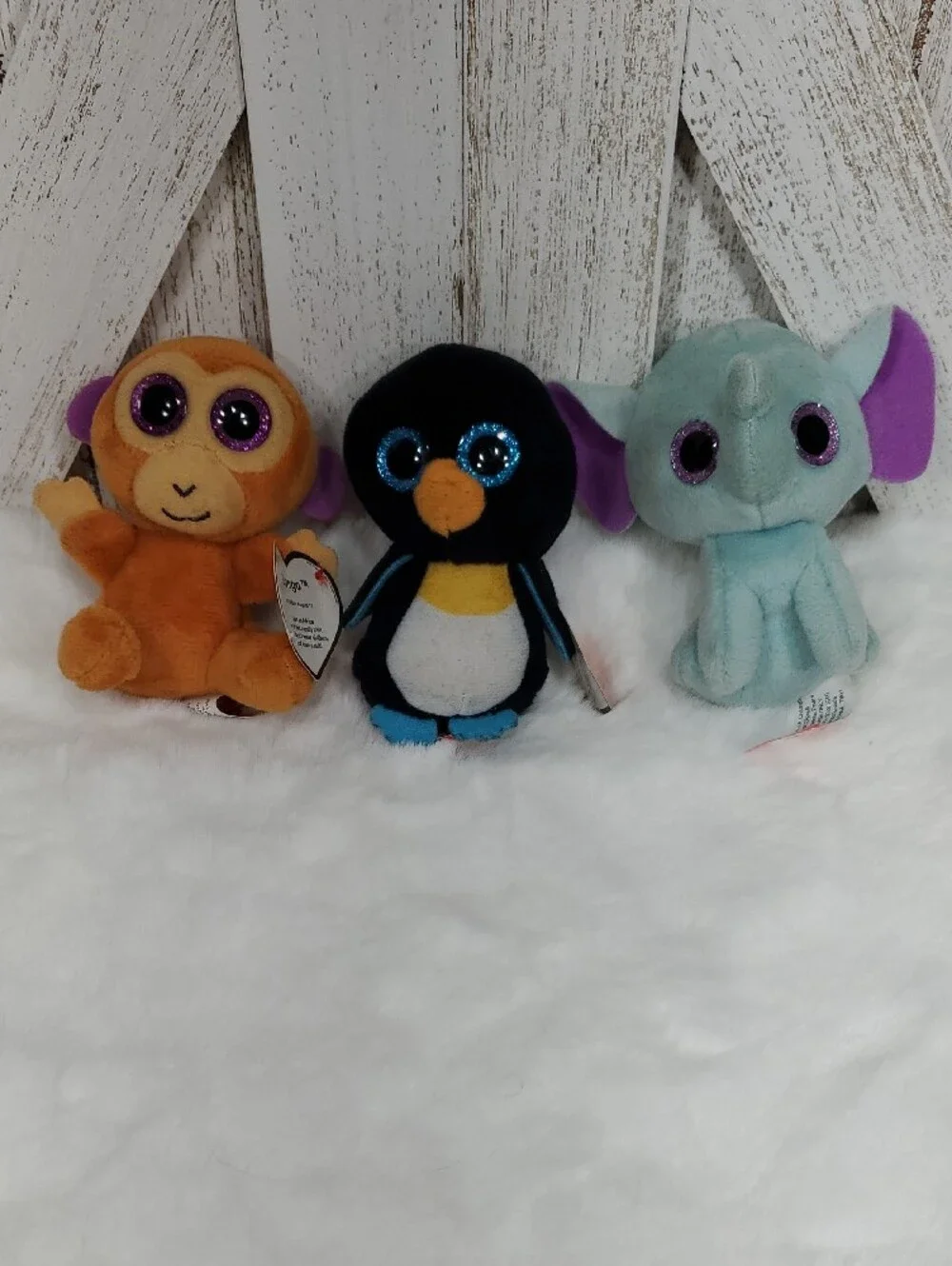 Ty Beanie Boos Plush Penguin, Elephant, Monkey Stuffed Animals